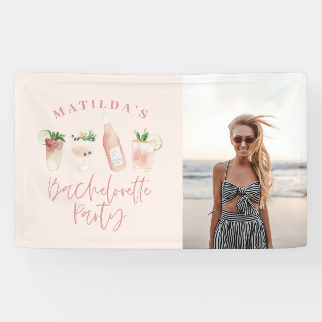 Banderoles Boire rose girly moderne bachelorette photo (Horizontal)