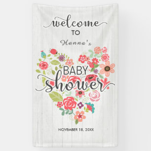 Banderoles Bois blanc Floral Heart Girl Baby shower Bienvenue