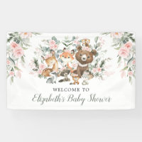 Bois rose Floral Animaux de forêt Bébé Bienvenue