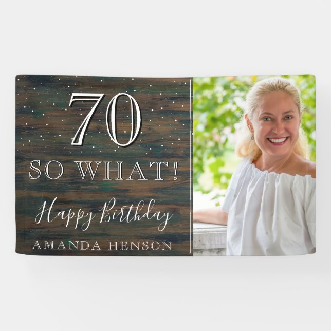 Banderoles Bois rustique 70 Alors quel 70e anniversaire Photo (Horizontal)