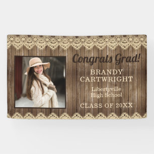 Banderoles Bois rustique avec dentelle photo Graduation