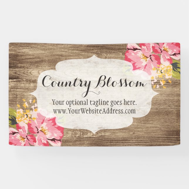 Banderoles Bois rustique et Hibiscus rose peint Pays Fleur (Horizontal)