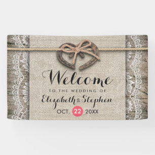 Banderoles Bois rustique fer à cheval Burlap Lace Mariage Bie
