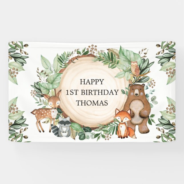 Banderoles Bois rustique La verdure des animaux Joyeux annive (Horizontal)