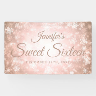Banderoles Bonbon hiver rose bienvenu d'or de 16