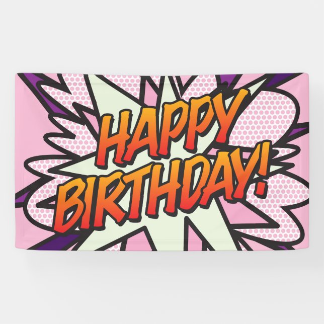 Banderoles BONJOUR D'ANNIVERSAIRE B.D. Pop Art rose (Horizontal)