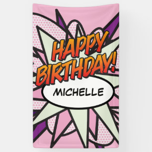 Banderoles BONJOUR D'ANNIVERSAIRE B.D. Pop Art rose