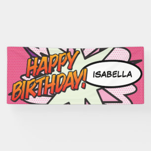 Banderoles BONJOUR D'ANNIVERSAIRE B.D. Pop Art rose