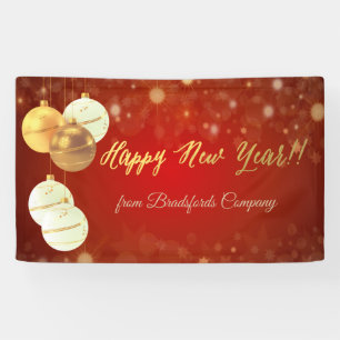Banderoles Bonne Année, Boules de Noël, Rouges
