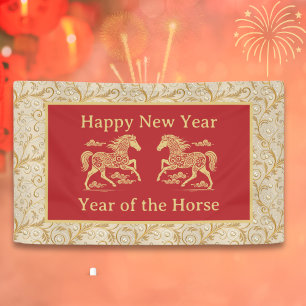 Banderoles Bonne année chinoise du Cheval Élégant Or Rouge