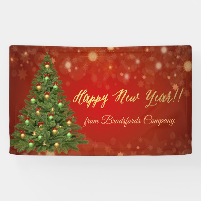 Banderoles Bonne année, Rouge, Arbre de Noël (Horizontal)