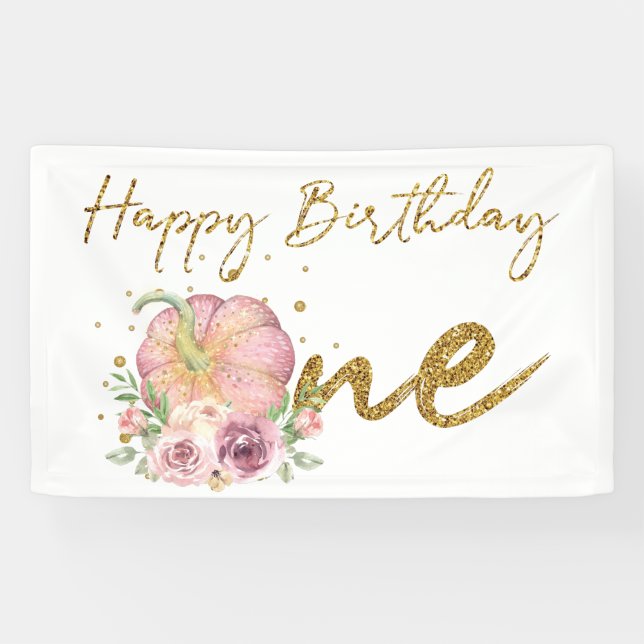 Banderoles Bonne fête d'anniversaire Citrouille rose et banni (Horizontal)