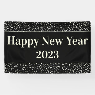 Banderoles Bonne fête du Nouvel An Confetti Noir