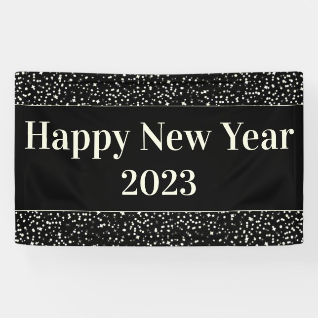 Banderoles Bonne fête du Nouvel An Confetti Noir (Horizontal)