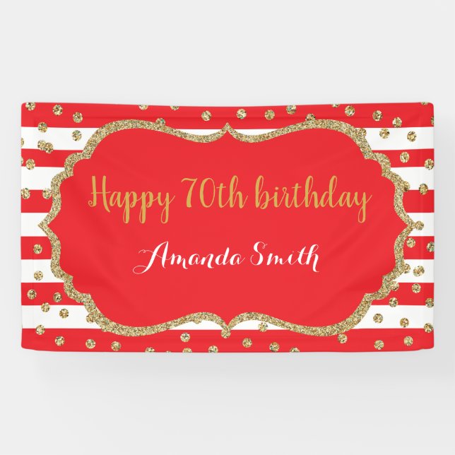 Banderoles Bonne Parties scintillant de 70e anniversaire Red  (Horizontal)