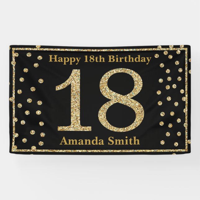 Banderoles Bonne Parties scintillant du 18e anniversaire Blac (Horizontal)