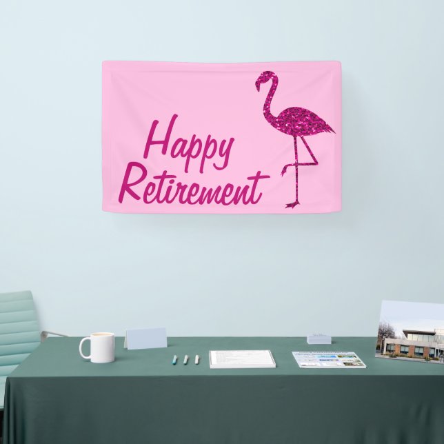 Banderoles Bonne retraite brillant rose flamingo Texte person (Salon professionnel)