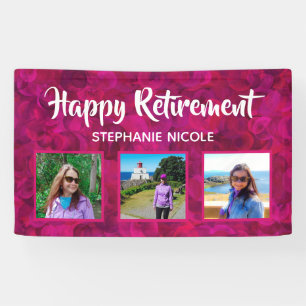 Banderoles Bonne retraite Fuchsia rose multiples photos