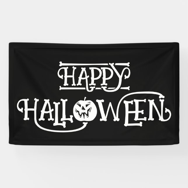 Banderoles Bonnet noir et blanc Halloween heureux (Horizontal)