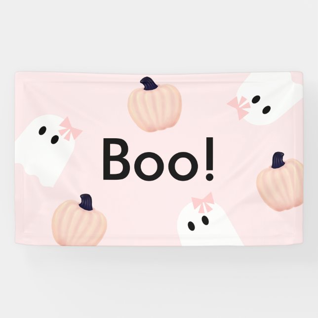 Banderoles Boo Halloween Fantôme Fille Orange Citrouille rose (Horizontal)