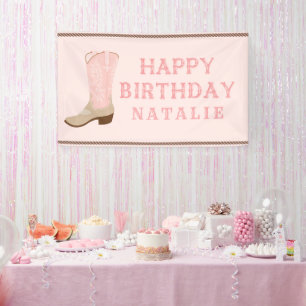 Banderoles Boot rose Cowboy Joyeux anniversaire