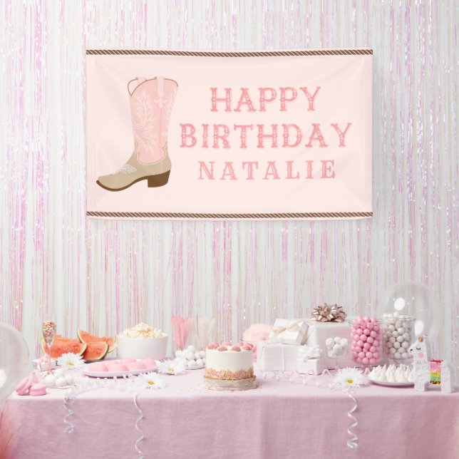 Banderoles Boot rose Cowboy Joyeux anniversaire (Fête)
