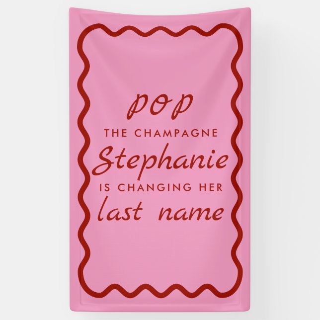 Banderoles Bordure ondulée rose et rouge Pop le Champagne (Vertical)