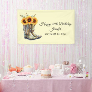 Banderoles Bottes rustiques Cowboy avec tournesol Anniversair