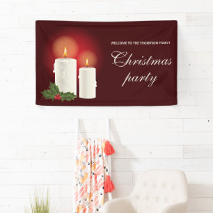 Banderoles Bougies de Noël blanches sur une fête de Noël roug