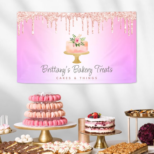 Banderoles Boulangerie Gâteau Blush Rose Parties scintillant  (Créateur téléchargé)