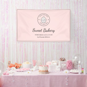 Banderoles Boulangerie Moderne Logo Personnalisé Rose