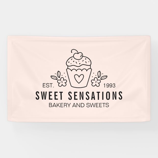 Banderoles Boulangerie moderne Pink Cupcake Boulangerie pâtis (Horizontal)