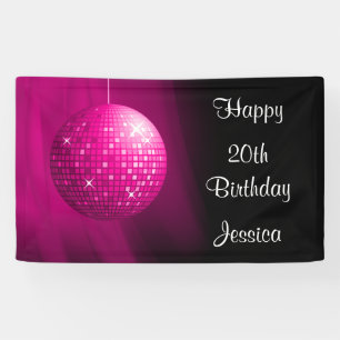 Banderoles Boule de disco rose pour un 20e anniversaire glamo