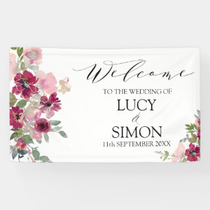 Banderoles Bouquet floral Bourgogne et Blush mariage