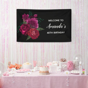 Banderoles Bouquet floral de rose magenta élégant pour annive