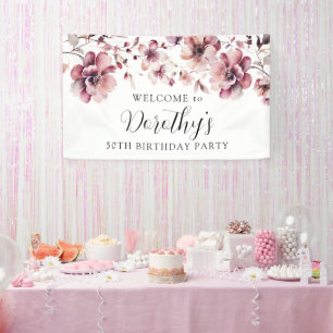 Banderoles Bourgogne Dusty rose Floral 50e anniversaire Bienv