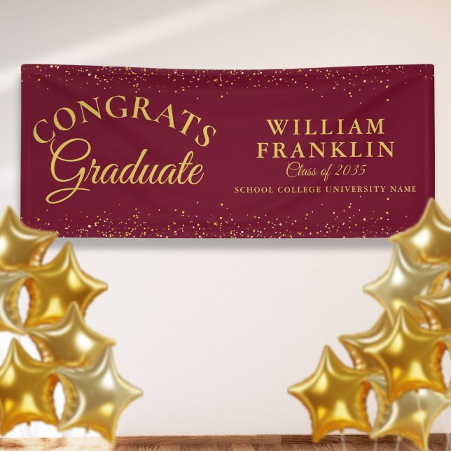 Banderoles Bourgogne Et Parties scintillant D'Or (Burgundy And Gold Glitter Graduation Banner)