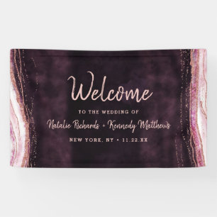 Banderoles Bourgogne et Rose Gold Geode Agate Mariage Bienven