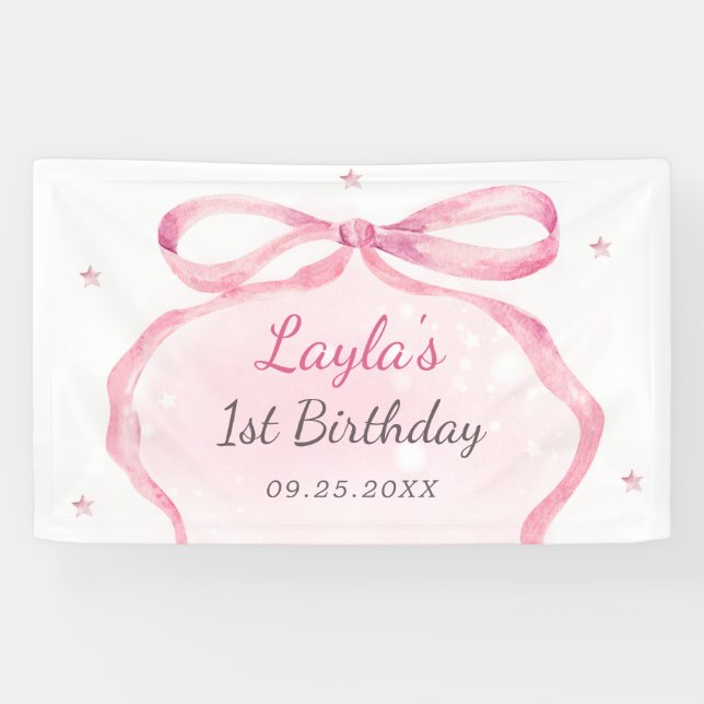 Banderoles Boutique Bow rose 1er anniversaire (Horizontal)
