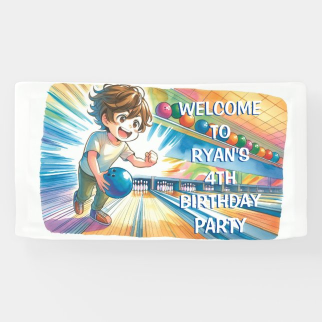 Banderoles Bowling Party Boy's Anime Birthday Welcome (Horizontal)