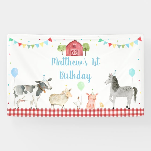 Banderoles Boy Farm Barnyard Anniversaire (Horizontal)