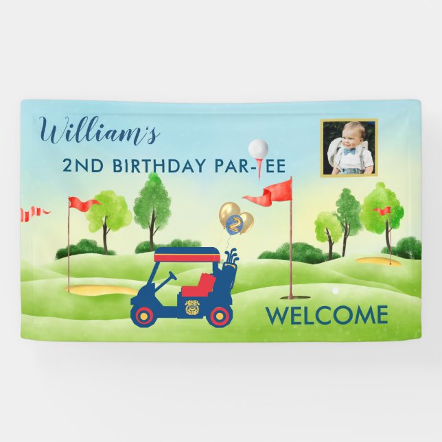 Banderoles Boy Golf Thème 2ème anniversaire Photo Party (Horizontal)