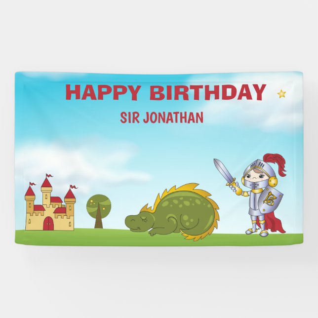 Banderoles Boys Medieval Chevalier Dragon fête d'anniversaire (Horizontal)