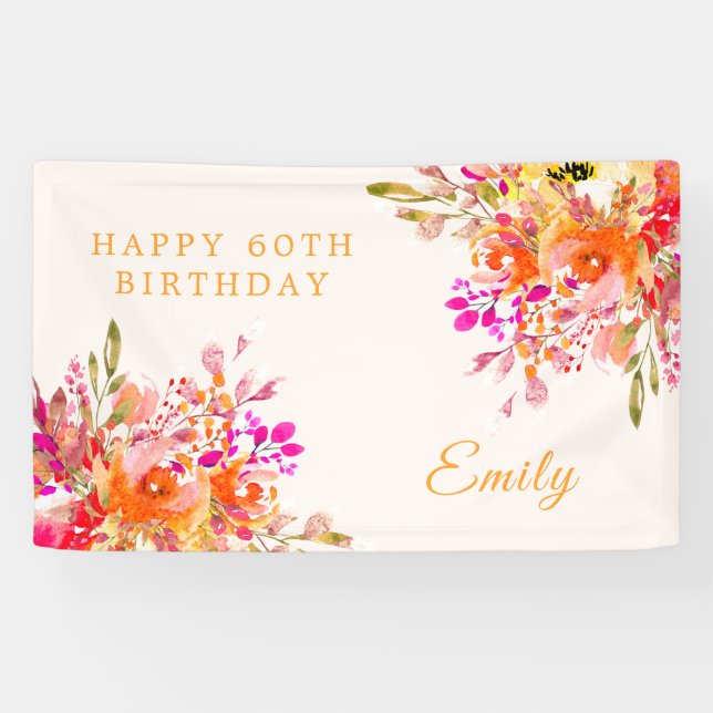 Banderoles Bright Floral Romantic 60e fête d'anniversaire (Horizontal)