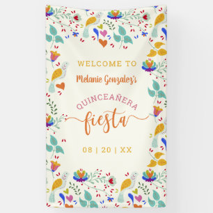 Banderoles Broderie florale Bienvenue Quinceañera Fiesta