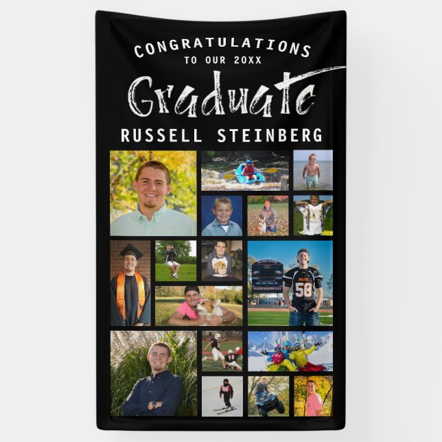 Banderoles Brosse moderne Stroke Graduate Photo Collage noir (Vertical)