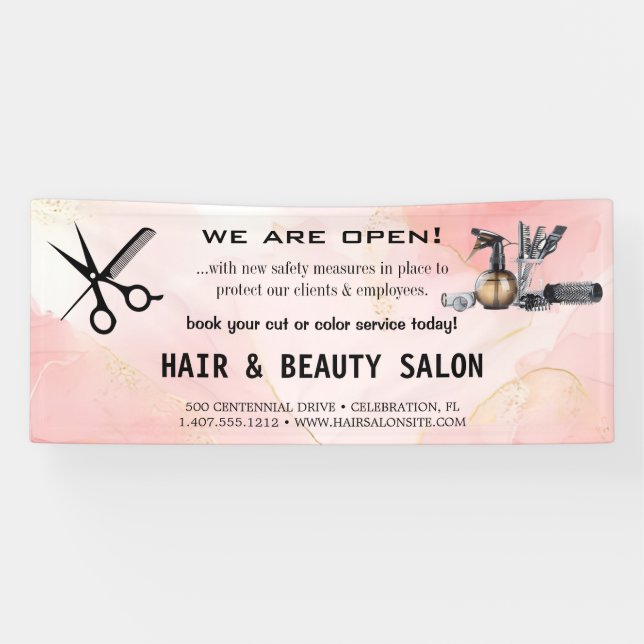 Banderoles Broussage & Gold Whisers Ciseaux Salon de Coiffure (Horizontal)