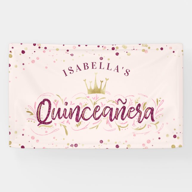 Banderoles Broussailleux branché Bourgogne & Or Confetti Quin (Horizontal)