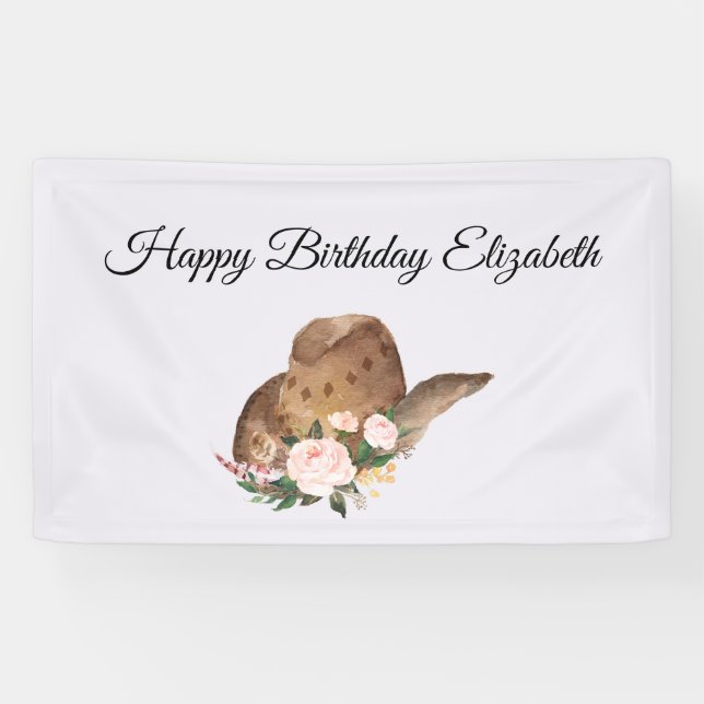 Banderoles Brown Casquette de fille avec fleurs roses Joyeux  (Horizontal)