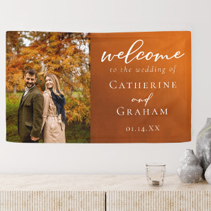 Banderoles Brûlé Orange Couple Photo Automne Mariage Bienvenu